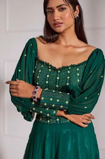 Bottle green croptop and sharara set