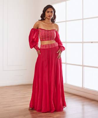 Fuscia croptop and sharara set 1