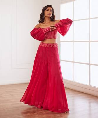 Fuscia croptop and sharara set 2