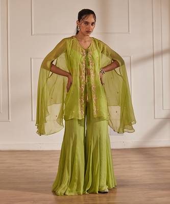 Green croptop and sharara with cape 1