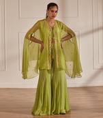 Green croptop and sharara with cape
