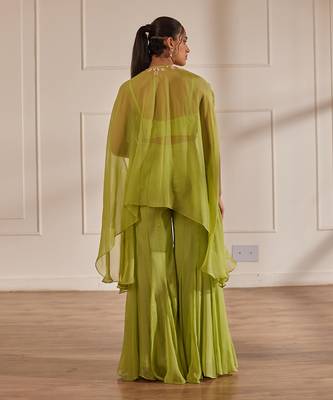 Green croptop and sharara with cape 2