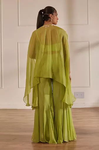 Green croptop and sharara with cape