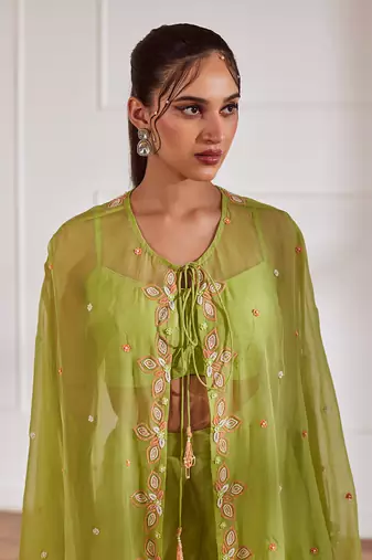 Green croptop and sharara with cape