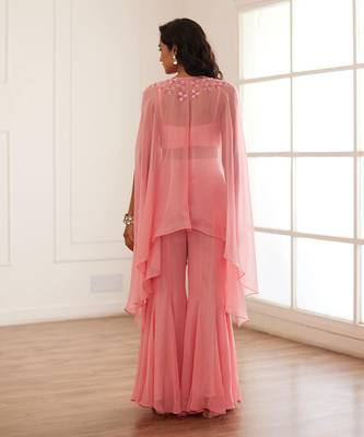 Peachish pink croptop and sharara and cape. 2