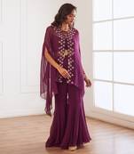 Wine croptop and sharara with cape
