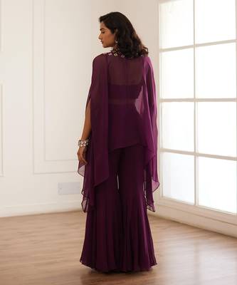 Wine croptop and sharara with cape 4