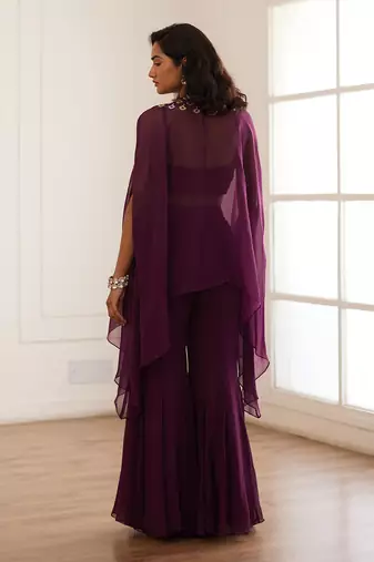 Wine croptop and sharara with cape
