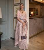 Baby pink color silk blend weaving work traditonal saree