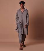 Grey hooded striped kurta