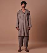 Brown hooded striped kurta set