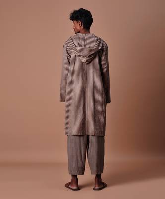 Brown hooded striped kurta set 3