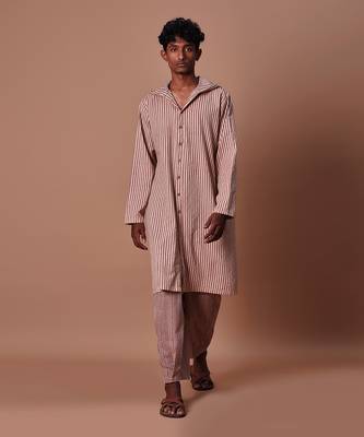 Mauve hooded striped kurta set 1
