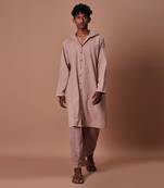 Mauve hooded striped kurta set