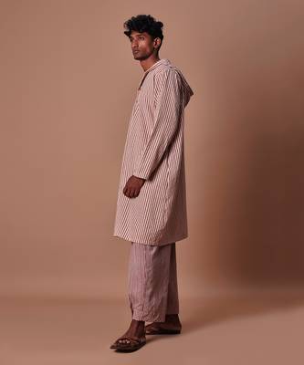 Mauve hooded striped kurta set 3