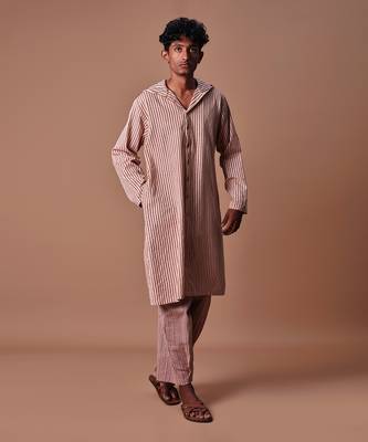 Mauve hooded striped kurta set 4