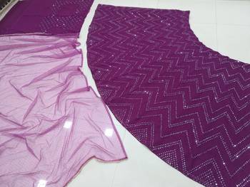 Wine Faux Georgette Mirror Work And Thread Embroidered Lehenga Choli 4