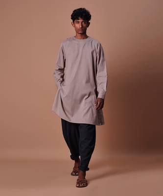 Grey side buttoned kurta 1