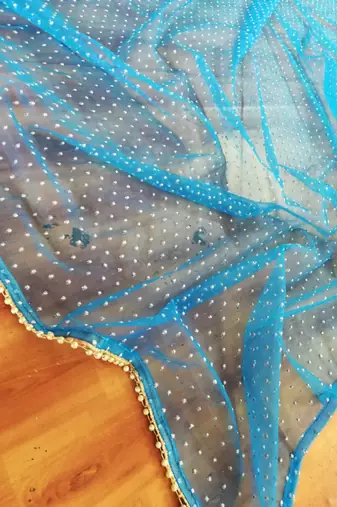 Blue Faux Georgette Embroidered Semi Stitched Lehenga Choli With Dupatta