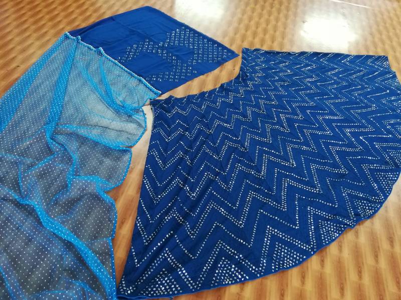 Blue Faux Georgette Embroidered Semi Stitched Lehenga Choli With Dupatta