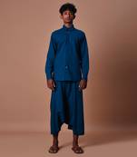 Teal blue double buttoned shirt set