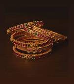 Ruby and Emerald Embellished Matte Finish Temple Bangles BD572