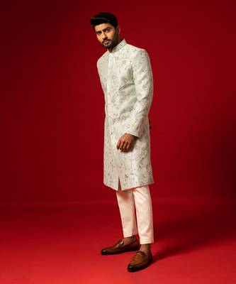 Mystic blue minimal sherwani set 3