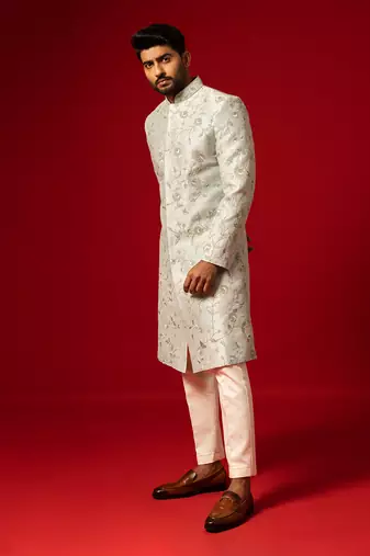 Mystic blue minimal sherwani set