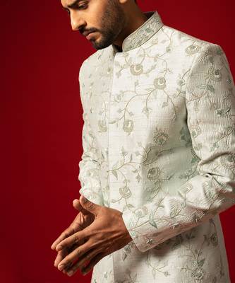 Mystic blue minimal sherwani set 4