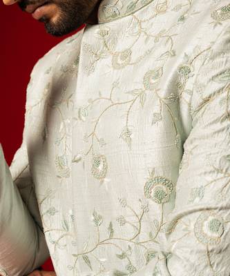 Mystic blue minimal sherwani set 5