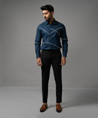 Prussian blue cross stiched shirt 1