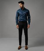 Prussian blue cross stiched shirt