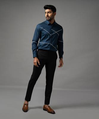 Prussian blue cross stiched shirt 3