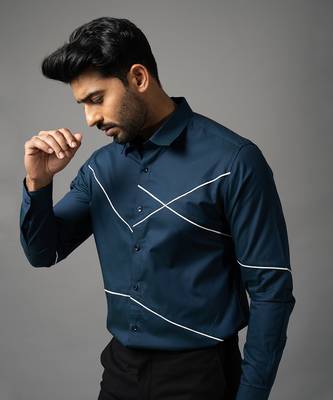 Prussian blue cross stiched shirt 4