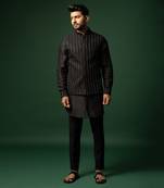 Black frenchknots embroidered nehru jacket set