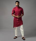 Red asymmetric nehru jacket set