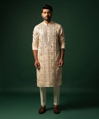 Pink mirror work kurta set 1