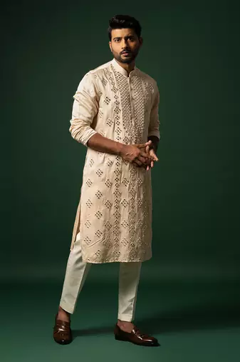 Pink mirror work kurta set