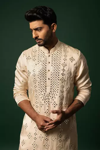 Pink mirror work kurta set
