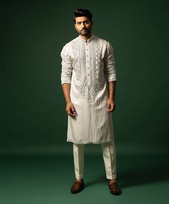 Grey mirror work kurta set 1
