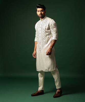 Grey mirror work kurta set 3
