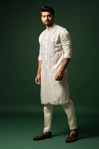 Grey mirror work kurta set