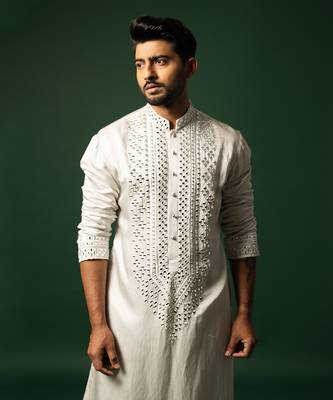 Grey mirror work kurta set 4