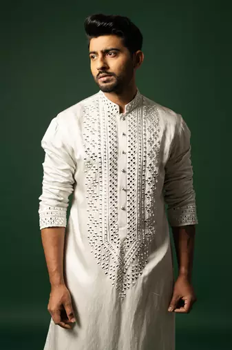 Grey mirror work kurta set