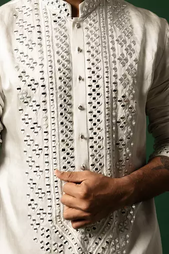 Grey mirror work kurta set