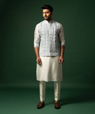 Sky sun hand embroidered nehru jacket set 1