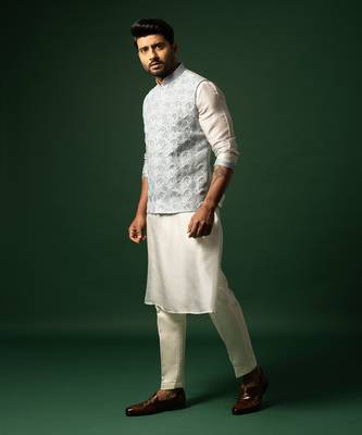 Sky sun hand embroidered nehru jacket set 3