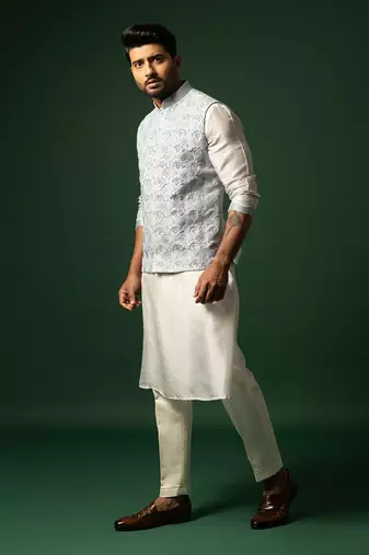 Sky sun hand embroidered nehru jacket set