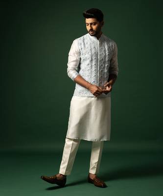 Sky sun hand embroidered nehru jacket set 4