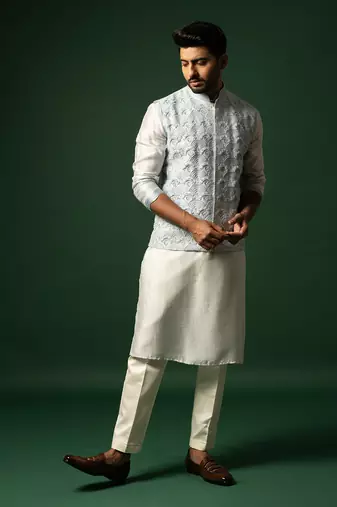 Sky sun hand embroidered nehru jacket set